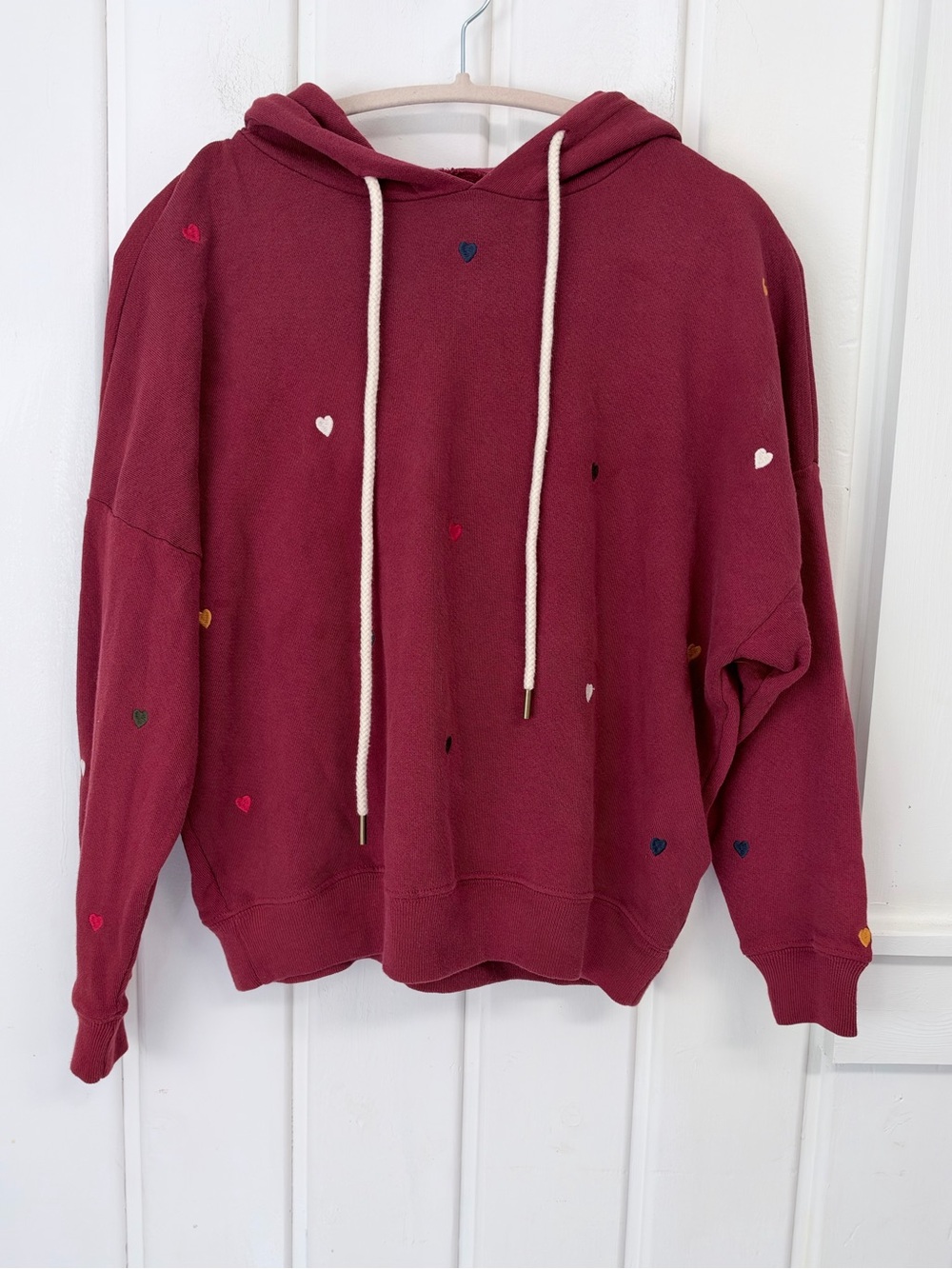 THE GREAT. Heart Embroidered Hoodie Sweatshirt Burgundy Red Size 0 XS